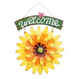 Yellow African Daisy Iron Wall Art Decor Door Welcome Plaque Sign Garden Villa Metal Door Hanging Ornament