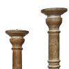 Handcrafted Distressed Wooden Candle Holder with Pedestal Body; Brown; Set of 3