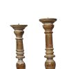 Handcrafted Distressed Wooden Candle Holder with Pedestal Body; Brown; Set of 3