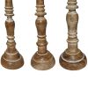 Handcrafted Distressed Wooden Candle Holder with Pedestal Body; Brown; Set of 3