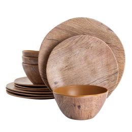 Gibson Home Woodfern 12 Piece Round Melamine Dinnerware Set in Brown