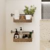 Set 2 Rectangular Sloped Cut Closet Storage Baskets Bins for Shelves, Woven Wicker Organizing Shelf Organizer Bins